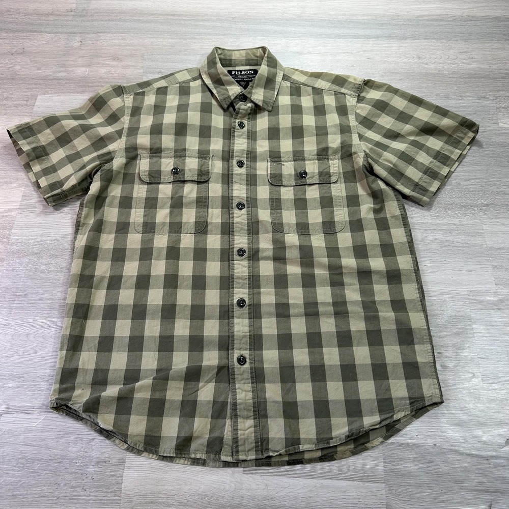 Filson Shirt Mens Small Green Plaid Short Sleeve Button Up Cotton Casual